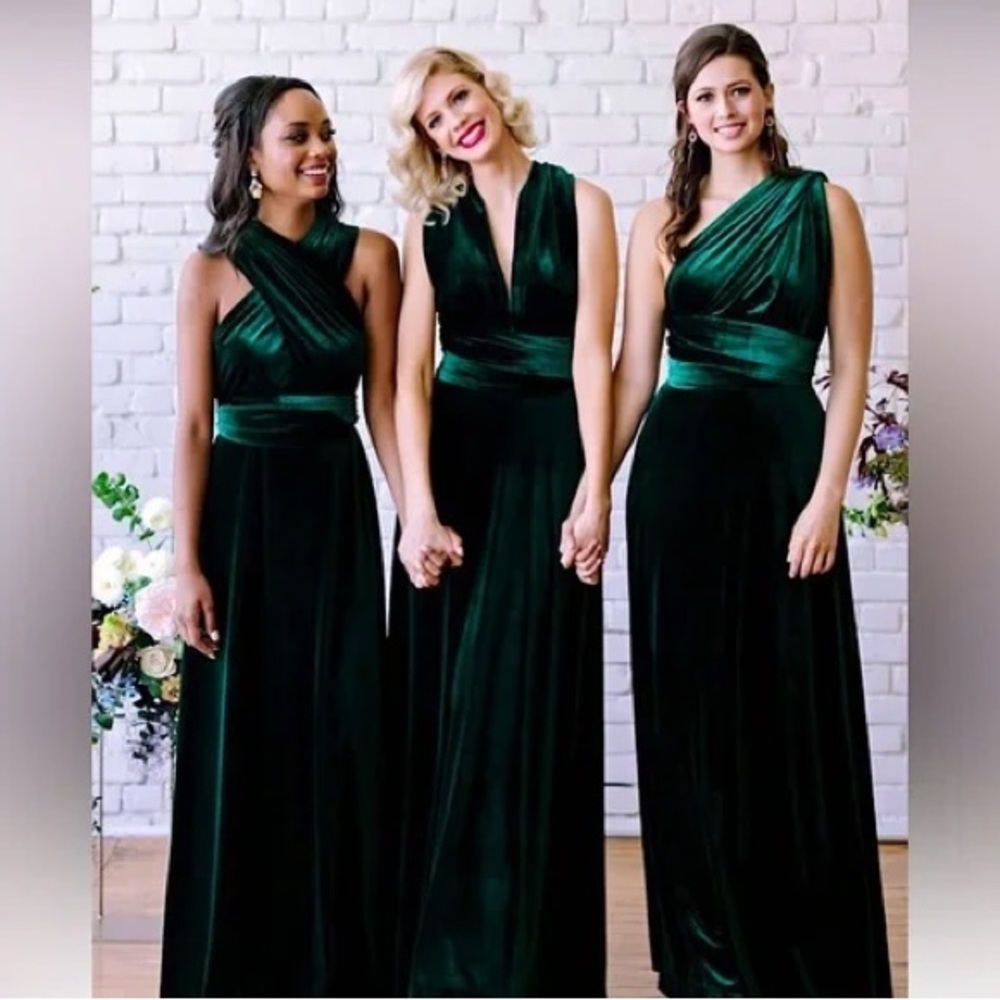 Revelry Micah Convertible Velvet Dress Emerald Green Size XS